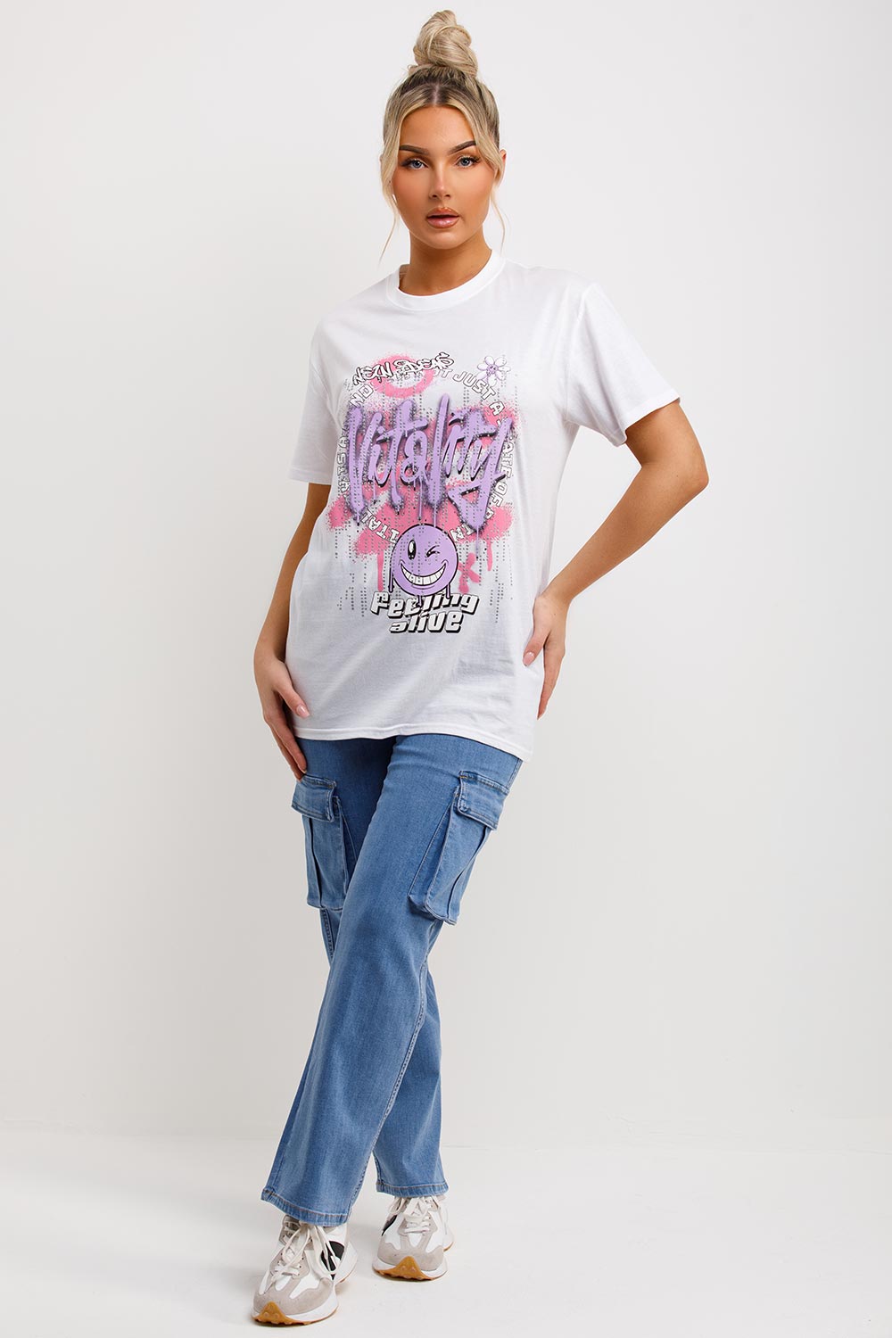 womens oversized vitality feeling alive graphic t shirt
