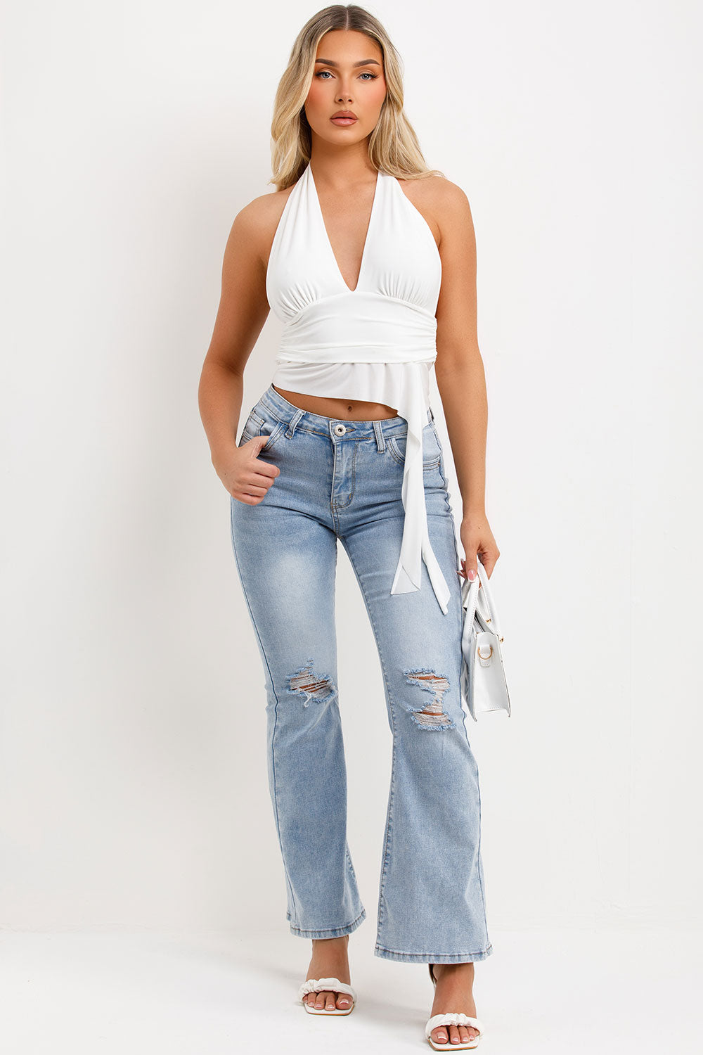 drape detail halter neck backless top