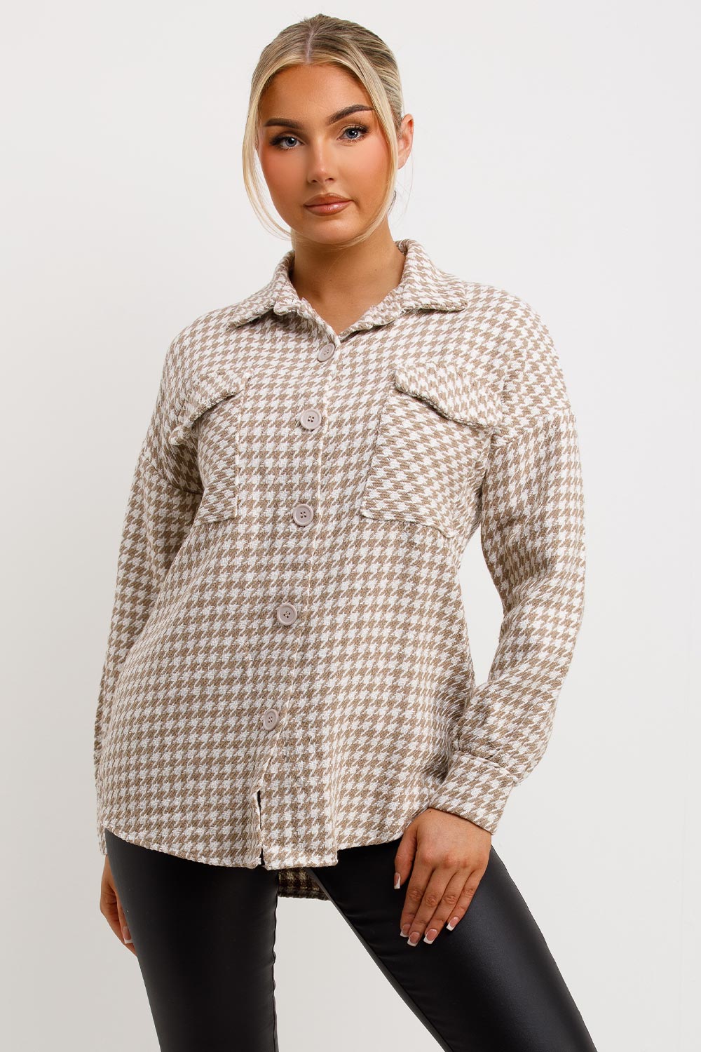 womens shacket jacket dogtooth
