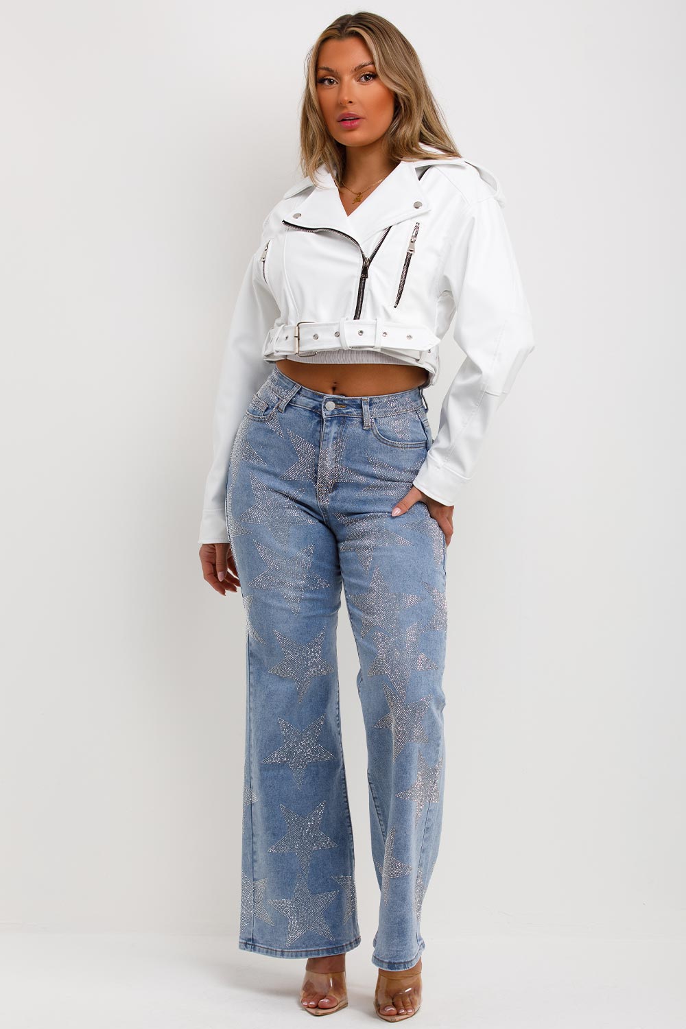 womens zara faux leather jacket with lapel collars white