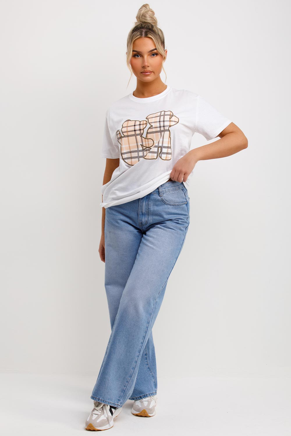 teddy bear print white t shirt womens