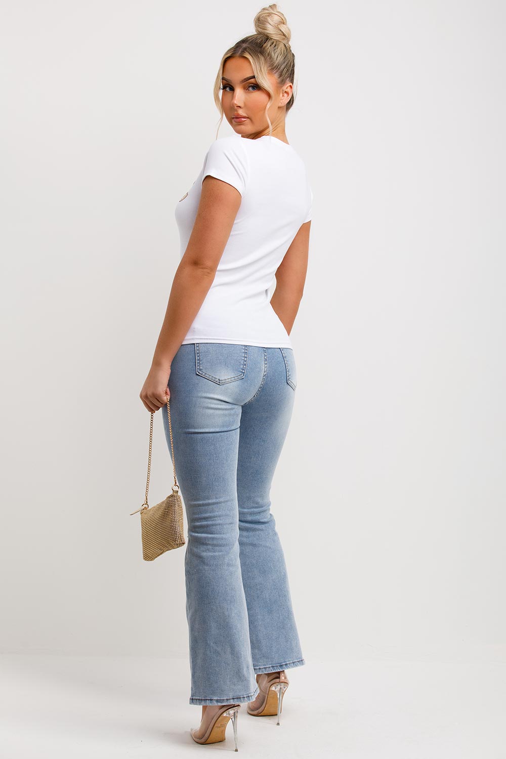 womens white gold diamante chic slogan t shirt