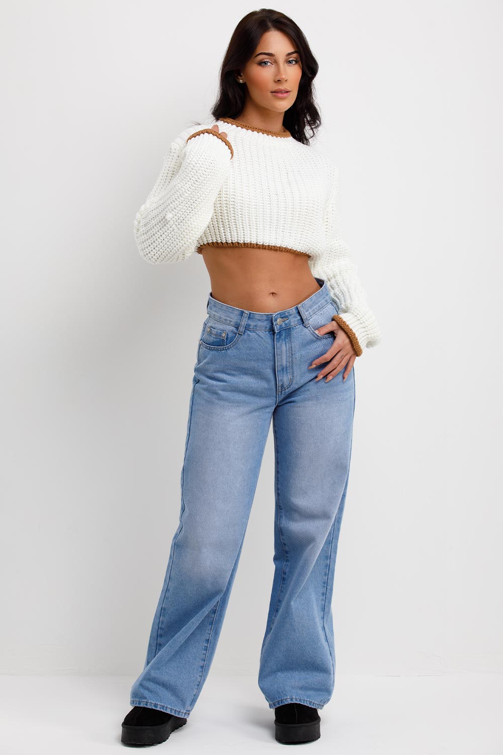 contrast edges long sleeve knitted jumper