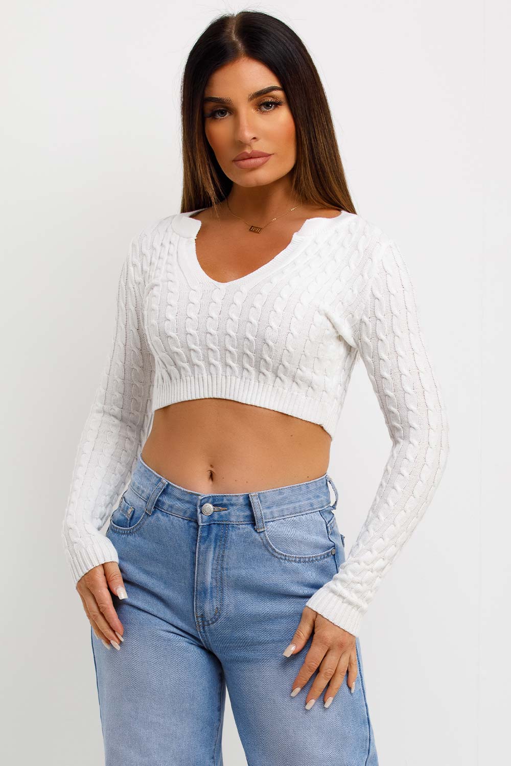 crop knitted jumper v neck