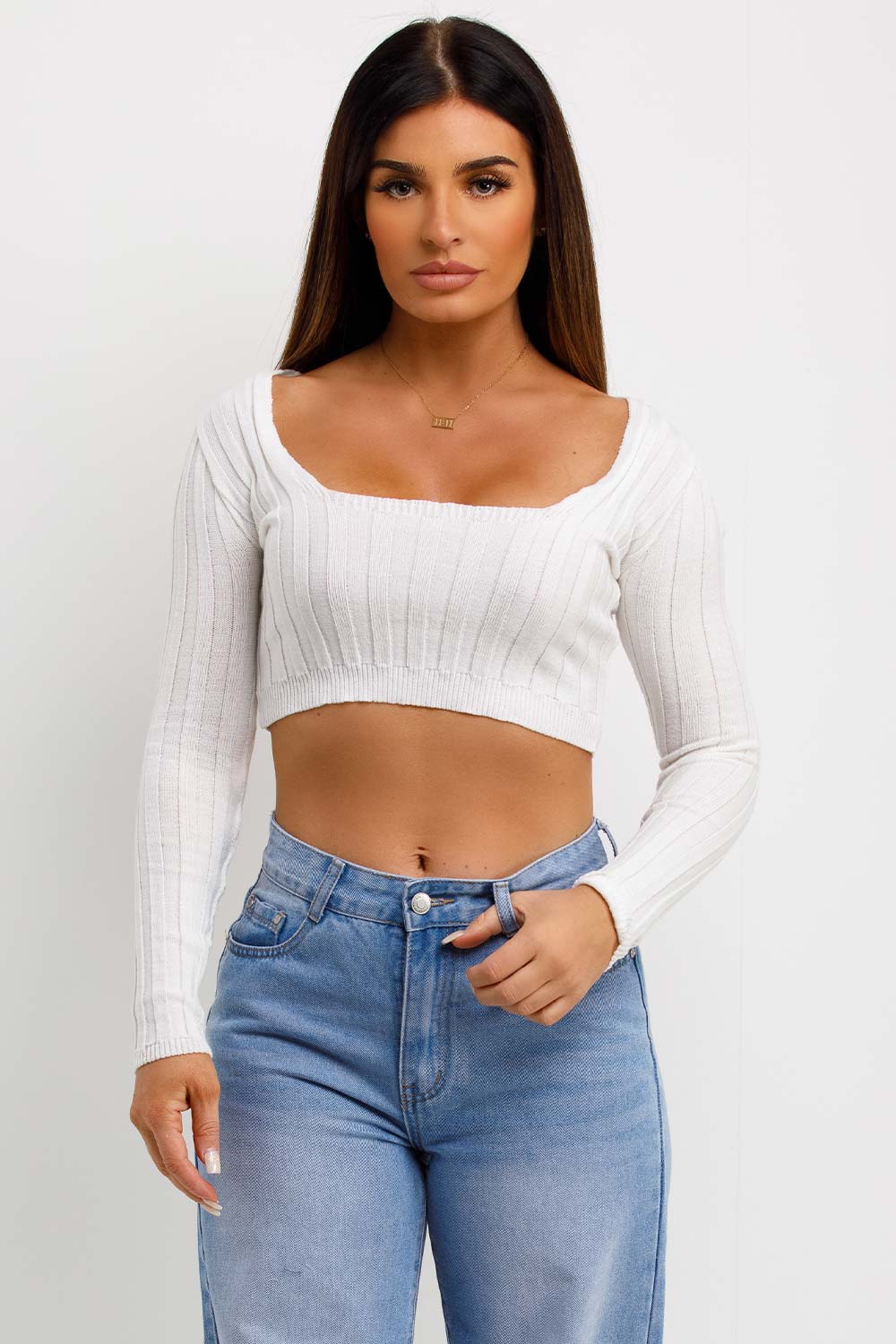 womens knitted crop jumper long sleeves