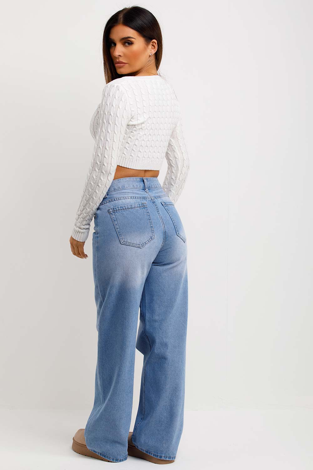 womens crop knitted jumper v neck