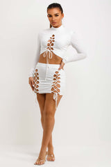 mini bodycon skirt and long sleeve high neck crop top going out party festival outfit