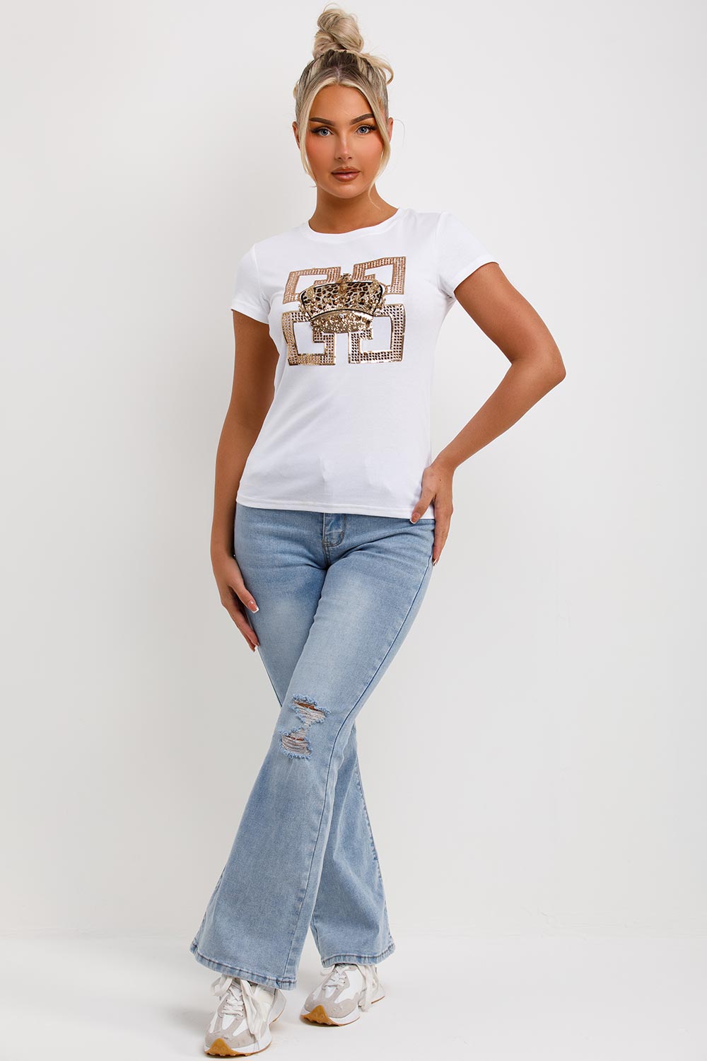 diamante crown embellishment t shirt white