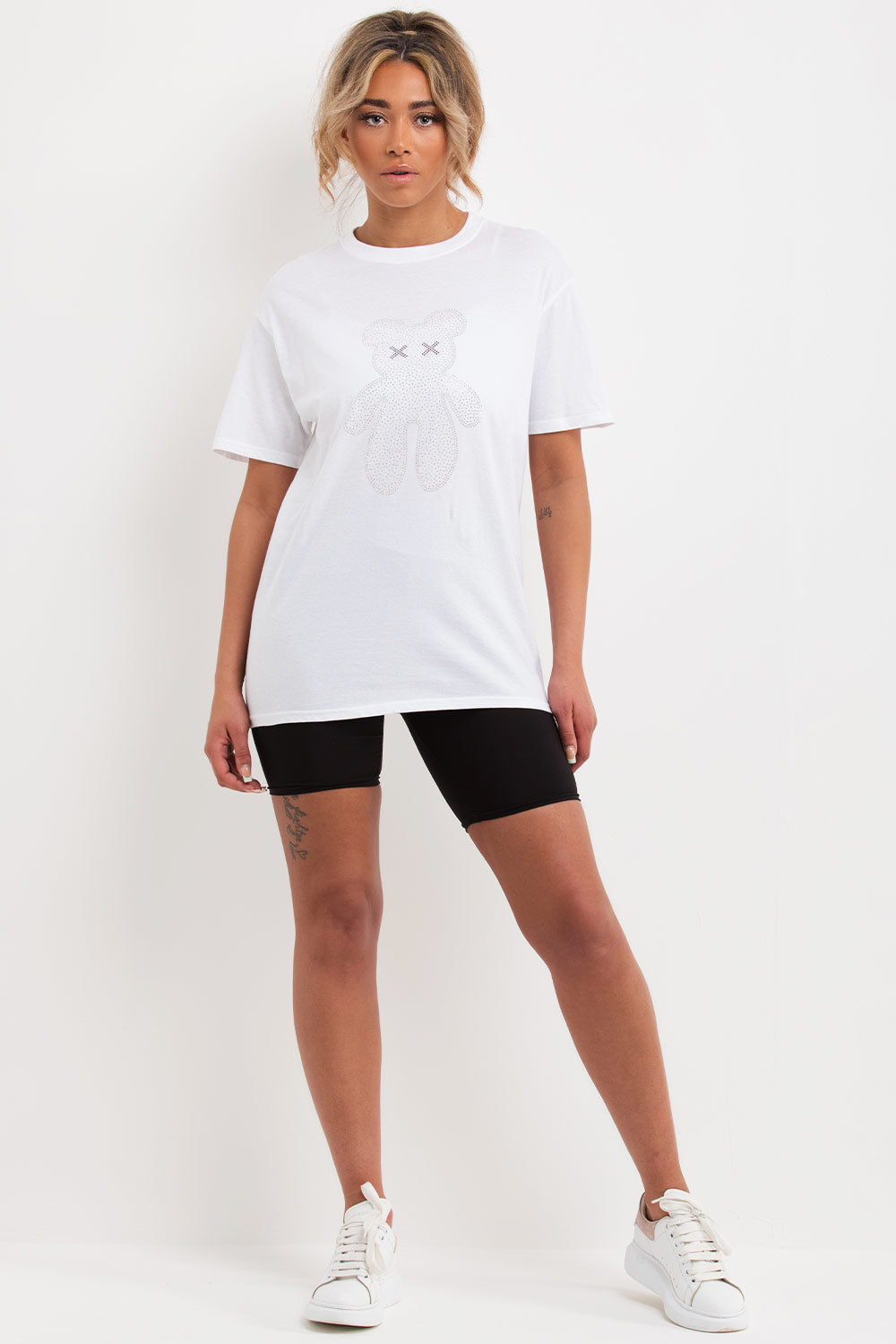 white t shirt with rhinestone diamante teddy bear