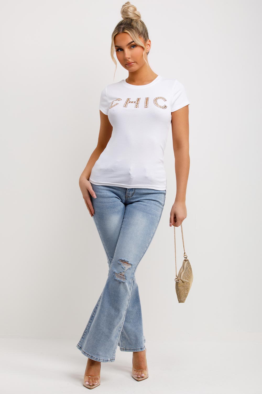 chic slogan t shirt white