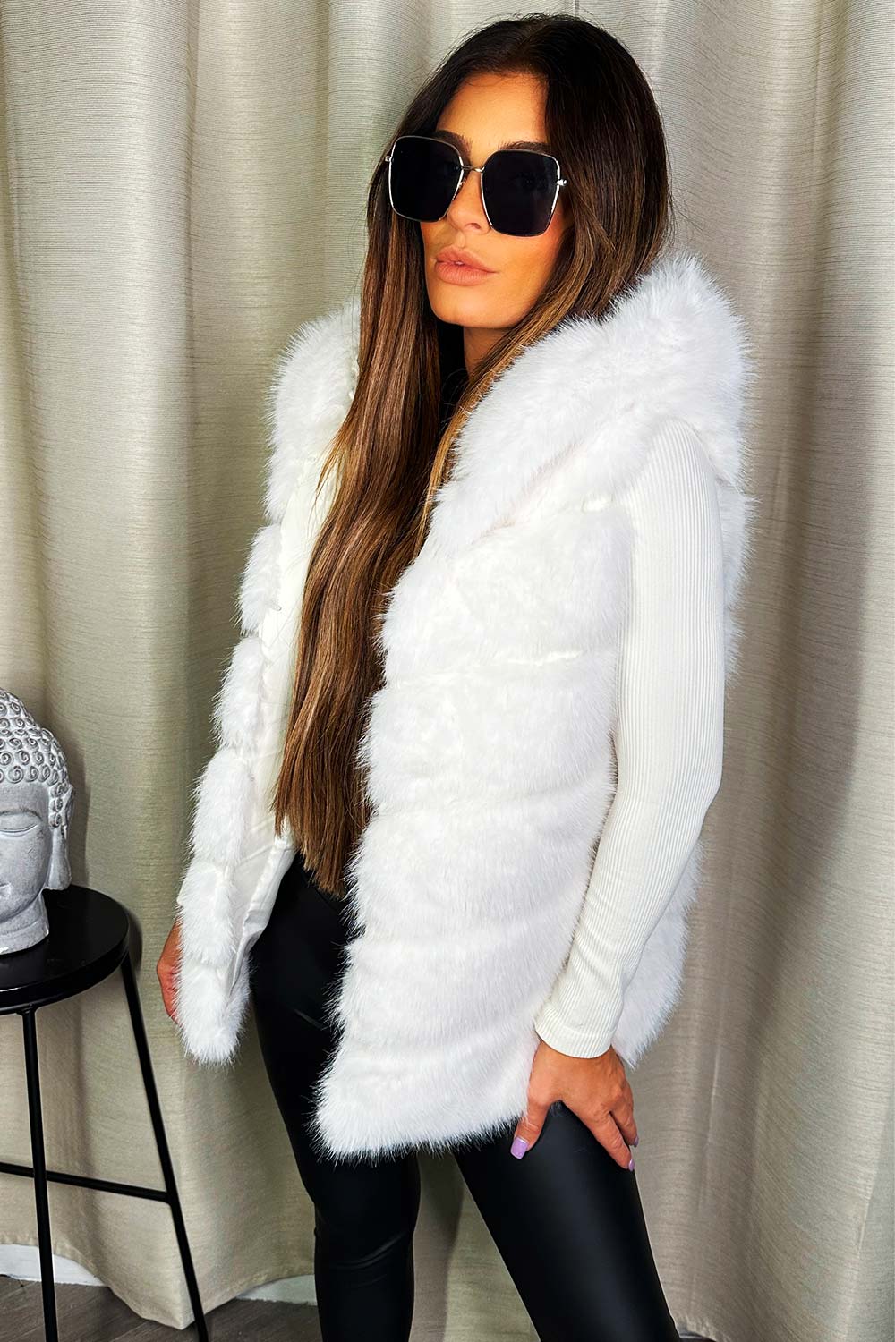 womens white faux fur gilet uk