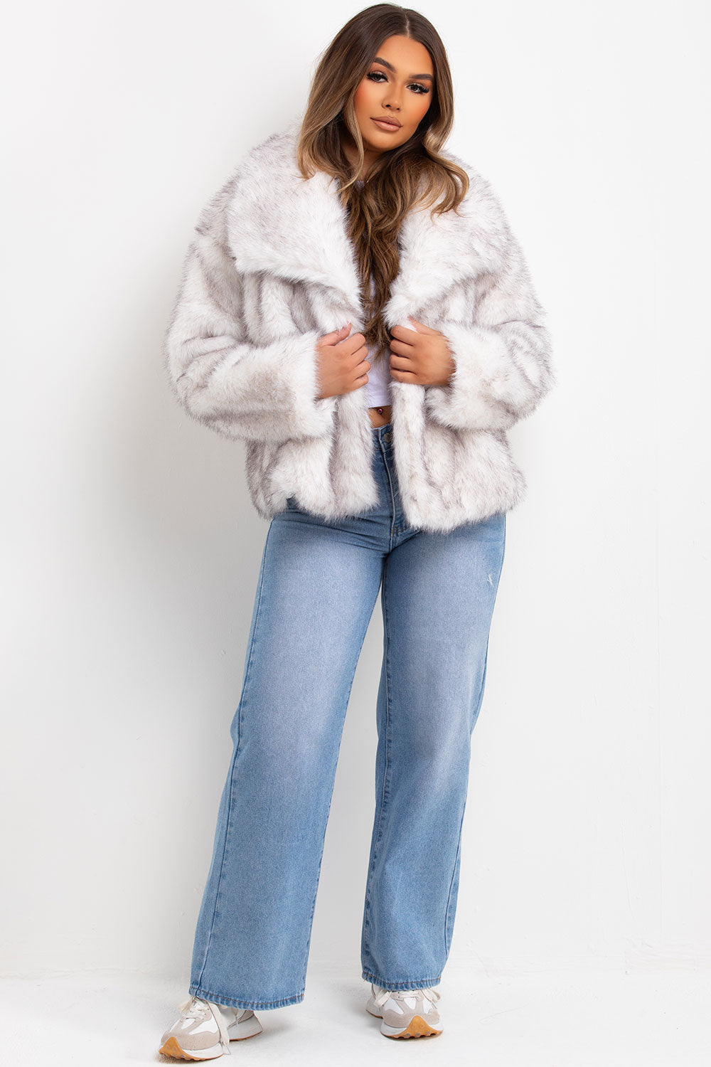 faux fur collar jacket white womens
