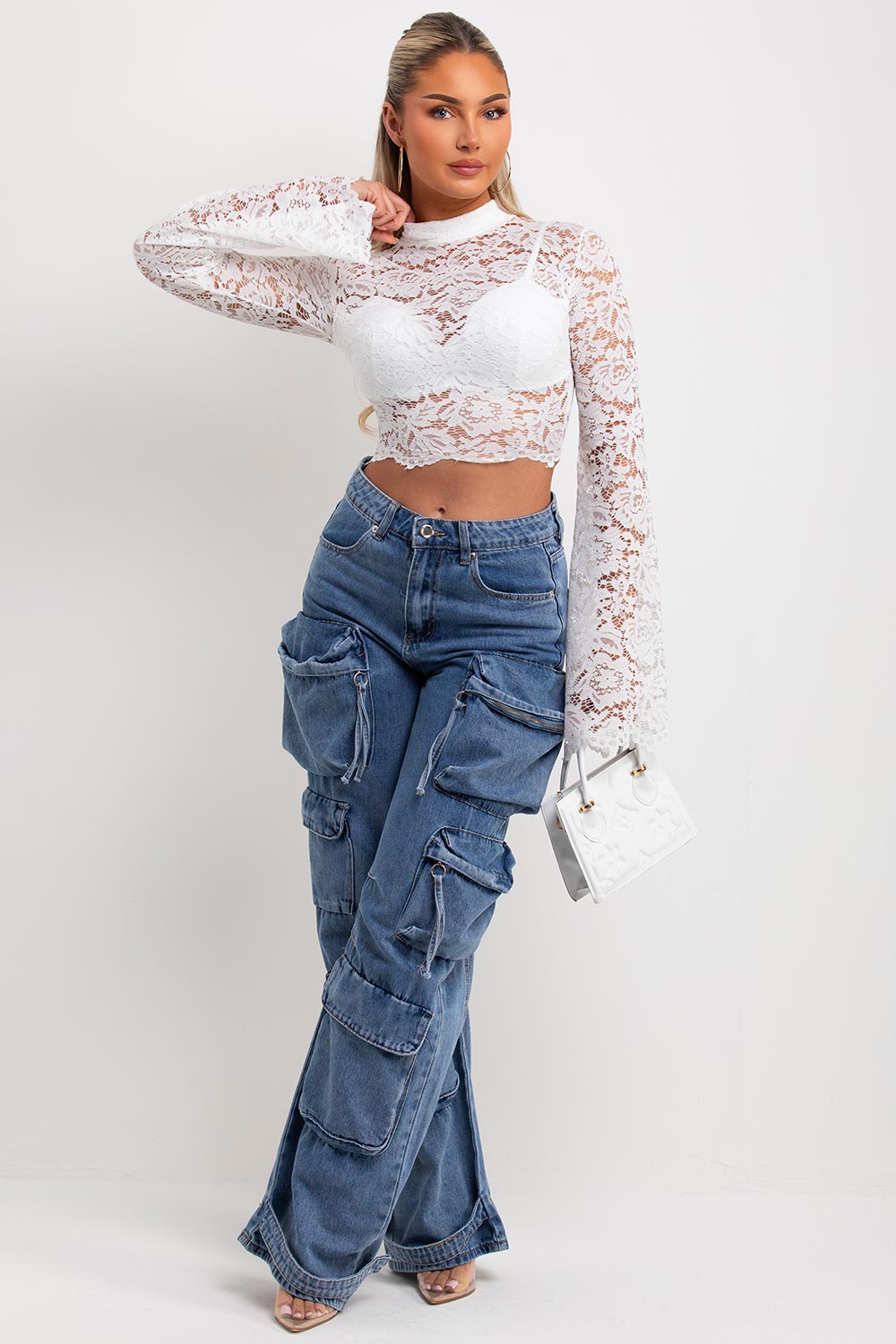 white long flare sleeve lace top going out summer holiday outfit
