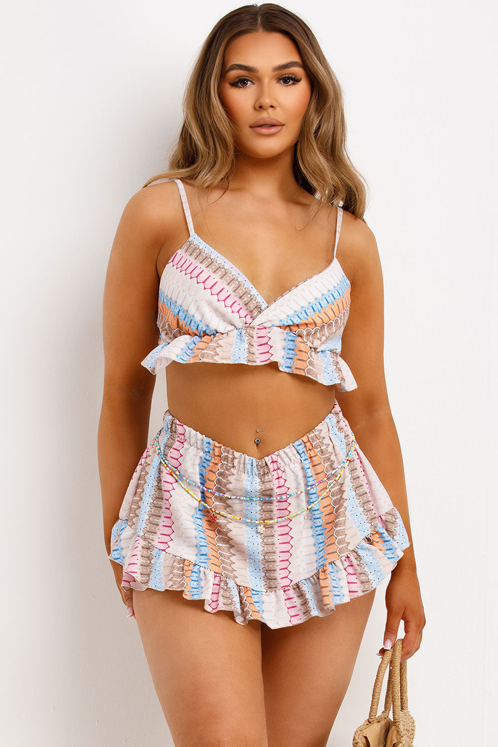 frill hem skort and crop top co ord set womens holiday summer clothes