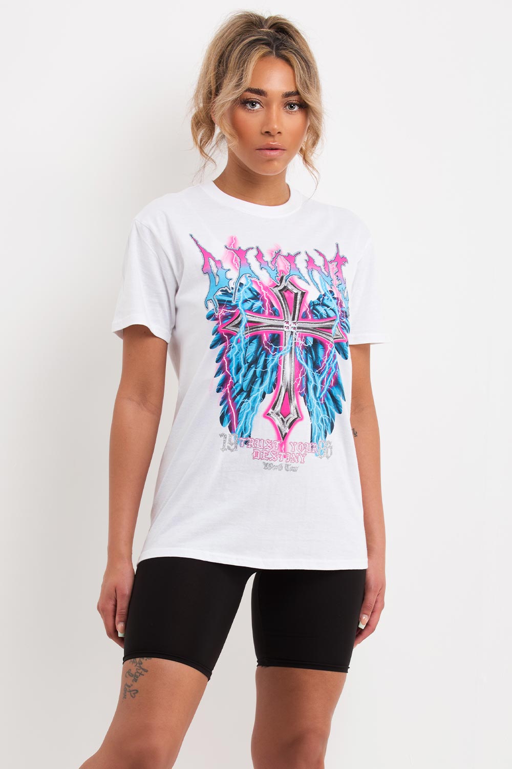 cross print oversized t shirt