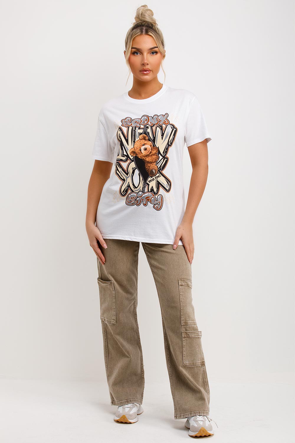 womens white teddy bear bronx graphics