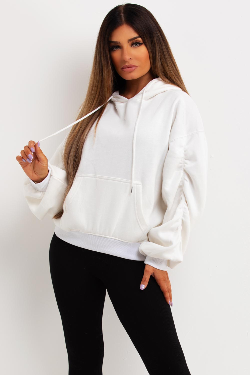 oversized hoodie with ruched gathered sleeves womens uk