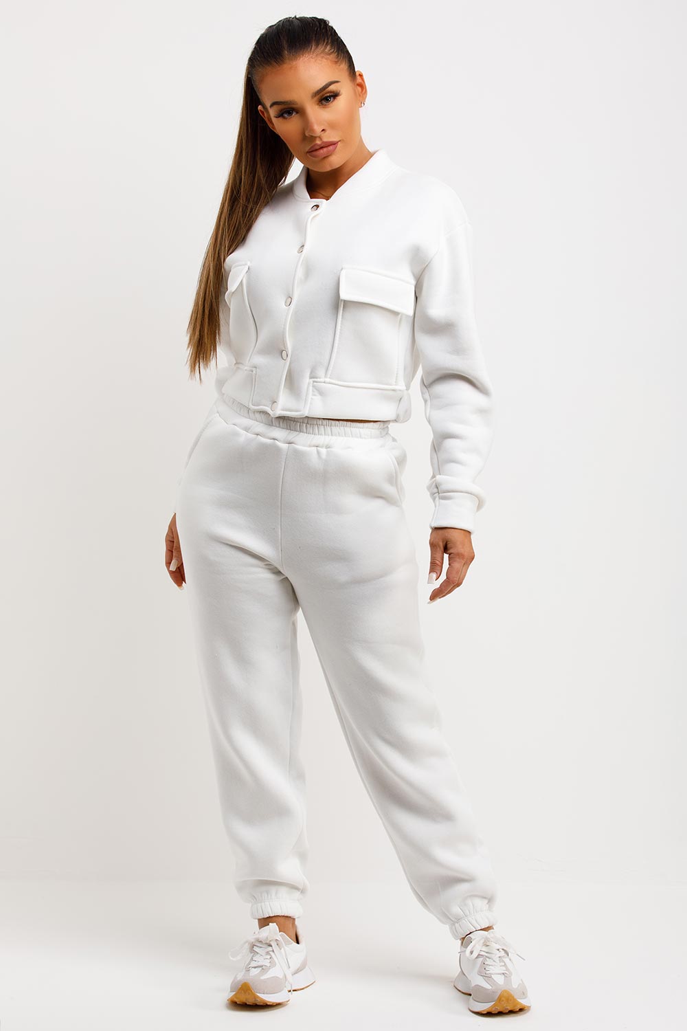 womens bomber jacket and joggers tracksuit lounge set