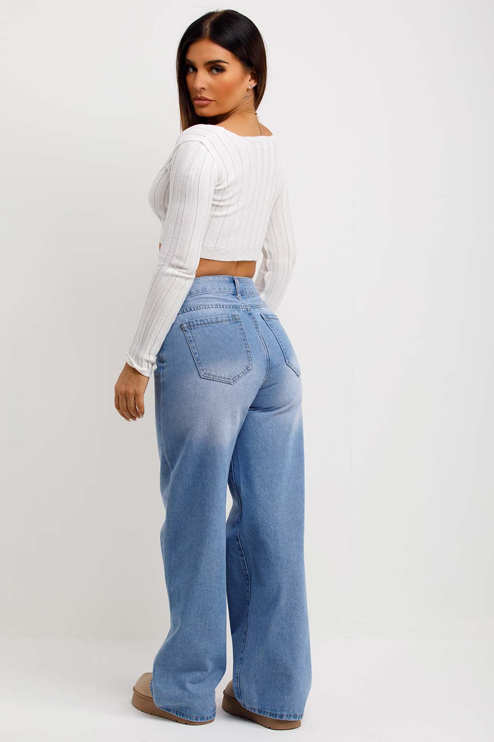 square neck long sleeve crop jumper womens