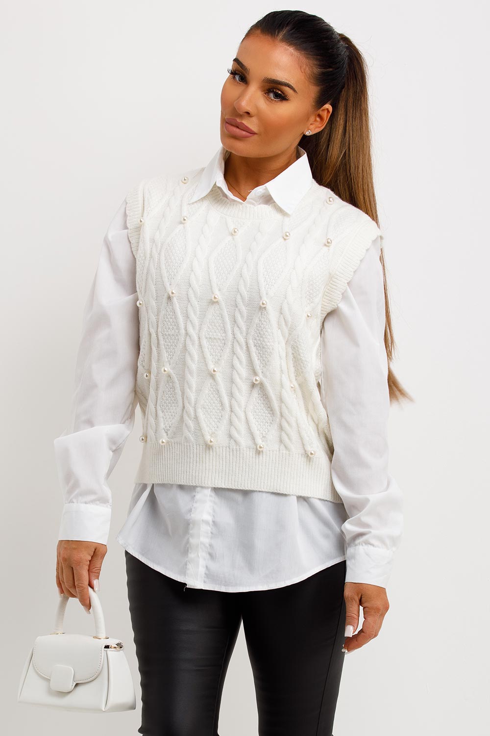 pearl detail jumper shirt womens