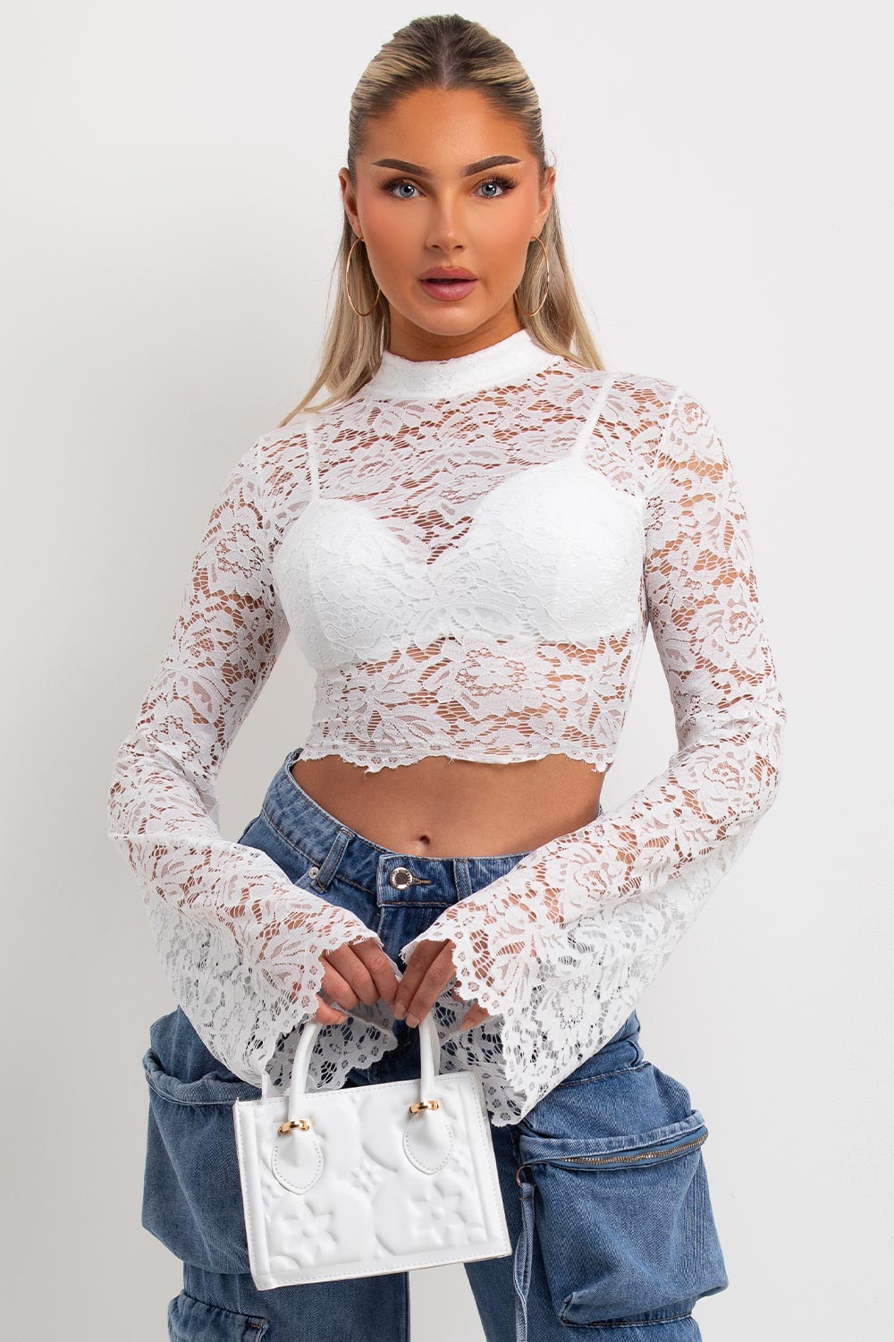 white flare sleeve lace top going out summer holiday occasion outfit
