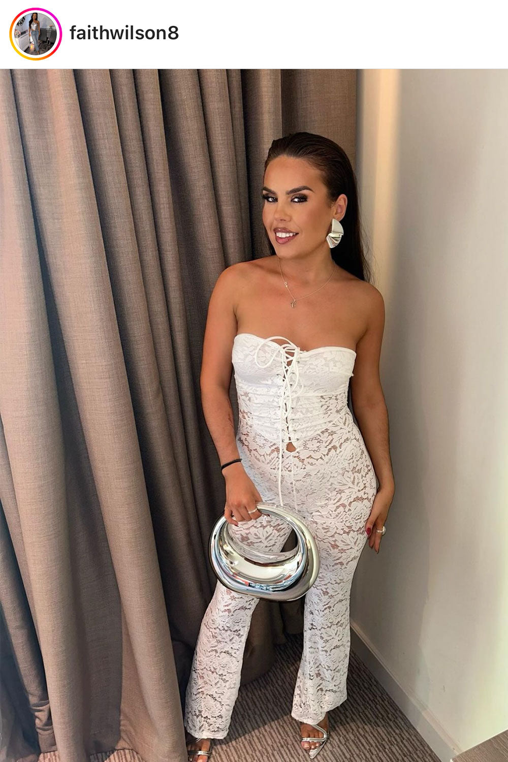 white lace jumpsuit with skinny flared legs