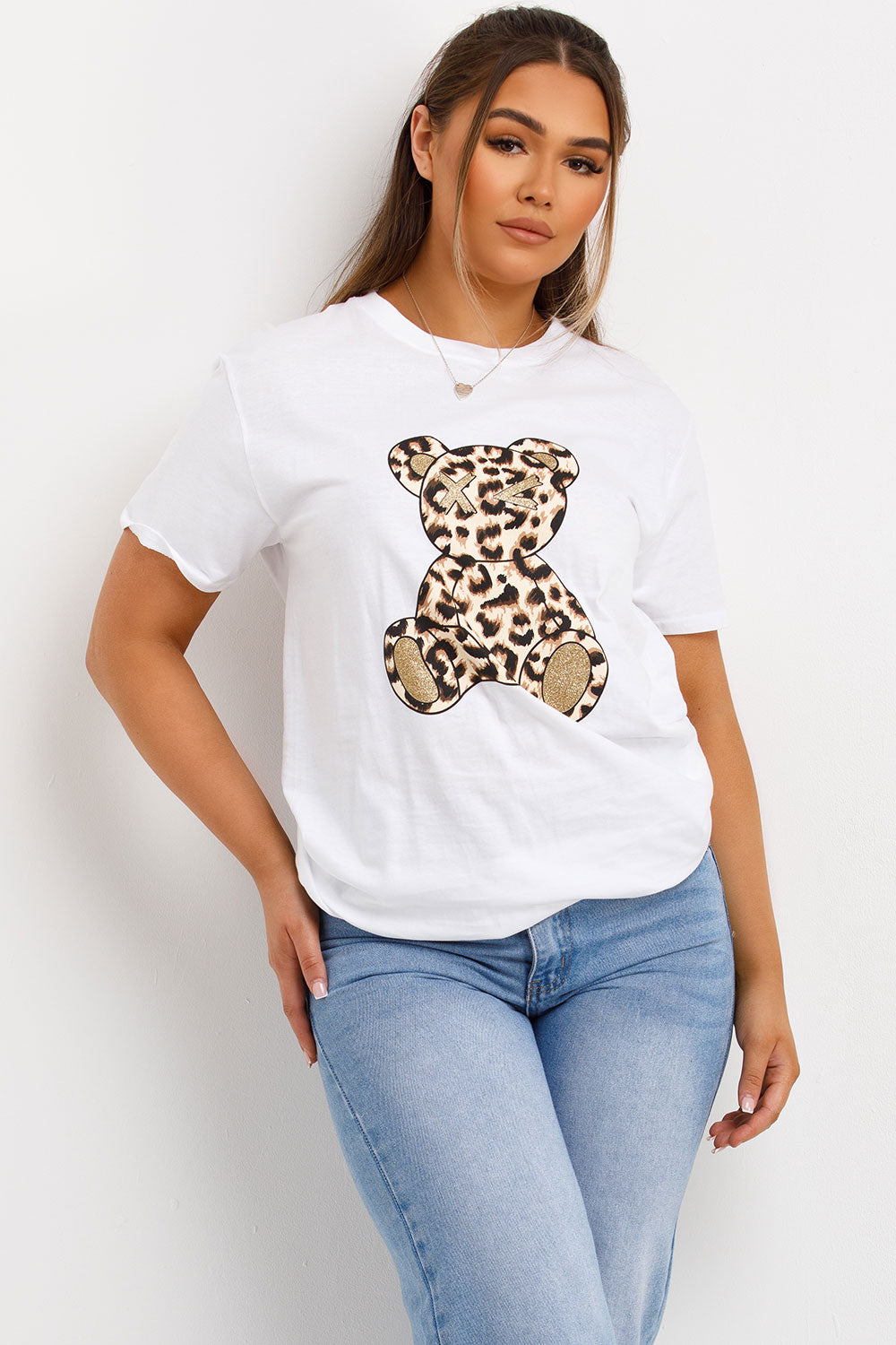 leopard print teddy bear oversized t shirt womens
