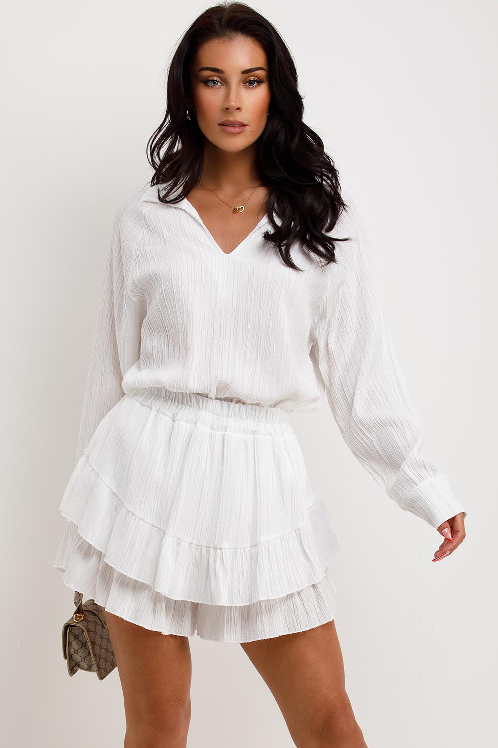 womens white top and shorts set summer holiday outfit uk