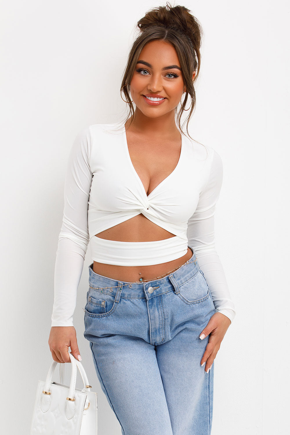 twist front cut out long sleeve festival rave top