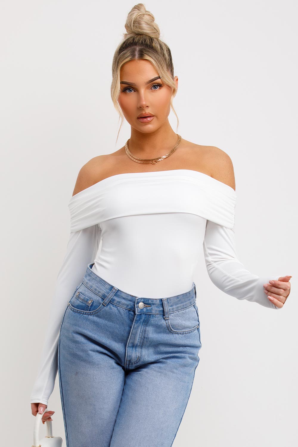 long sleeve off shoulder bodysuit top