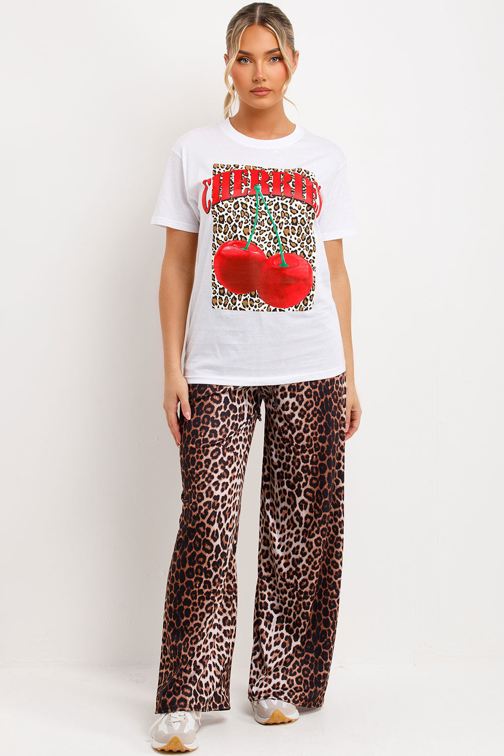 womens white t shirt with cherry print