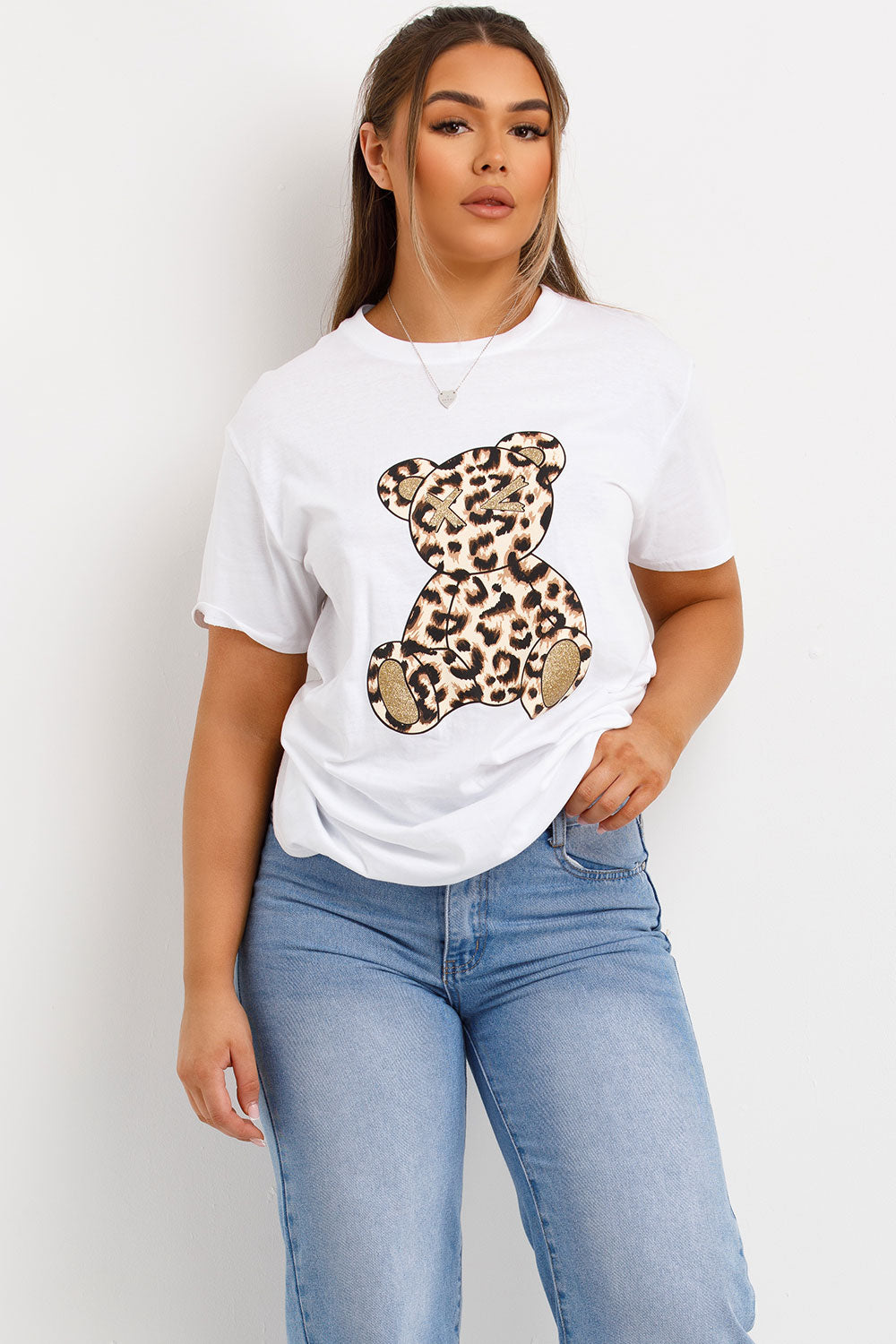 oversized t shirt with leopard print teddy bear womens