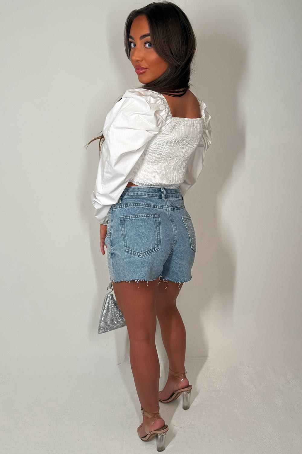 black long puff sleeve crop top holiday festival clothes