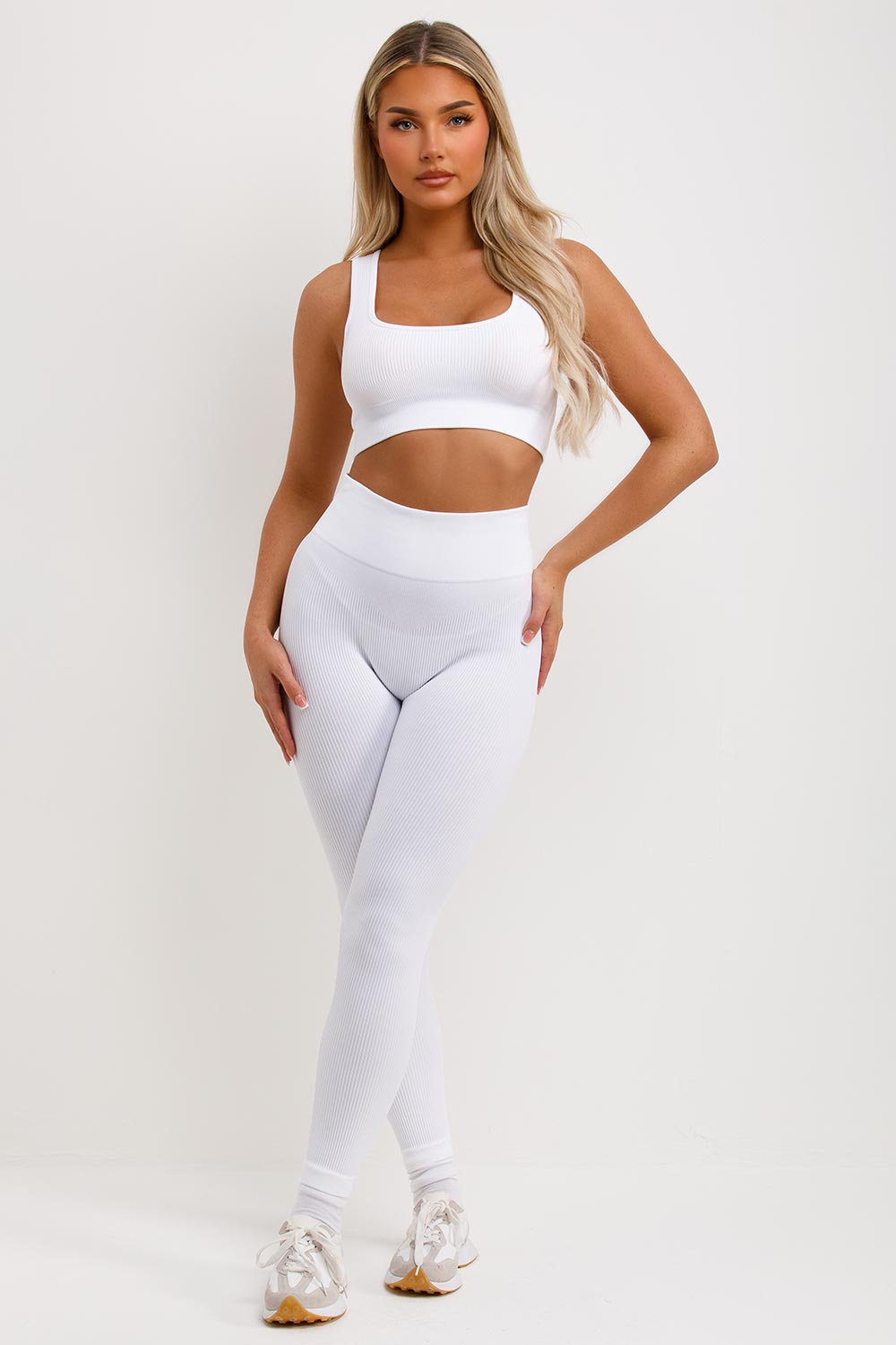 ribbed leggings and crop top two piece set gym outfit