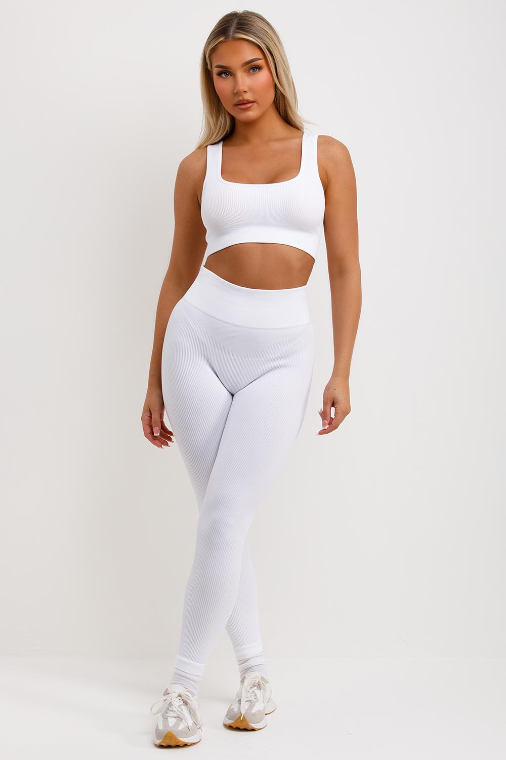 womens ribbed leggings and crop top two piece set