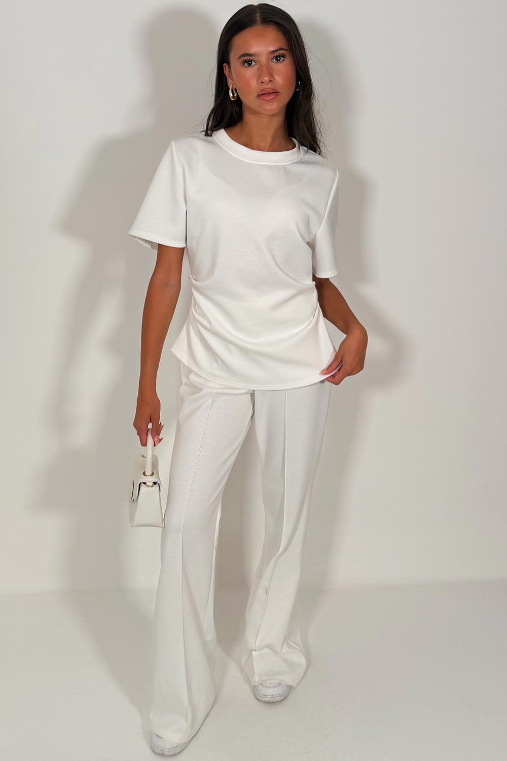 cinched waist fitted top and trousers two piece co ord womens everyday travel outfit styledup uk