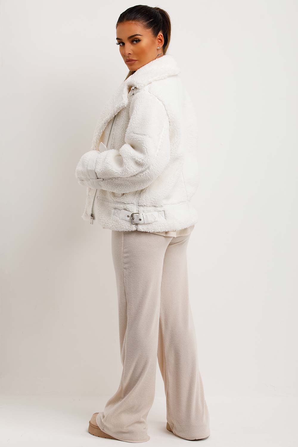 womens teddy jacket cream