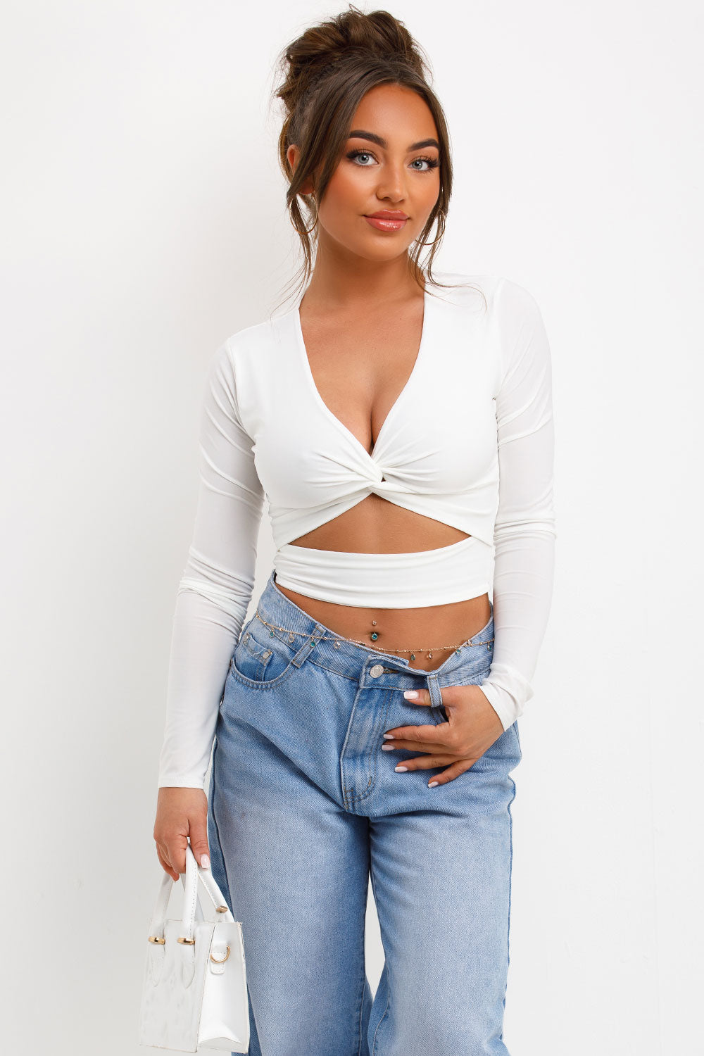 going out cut out long sleeve white festival rave top styledup