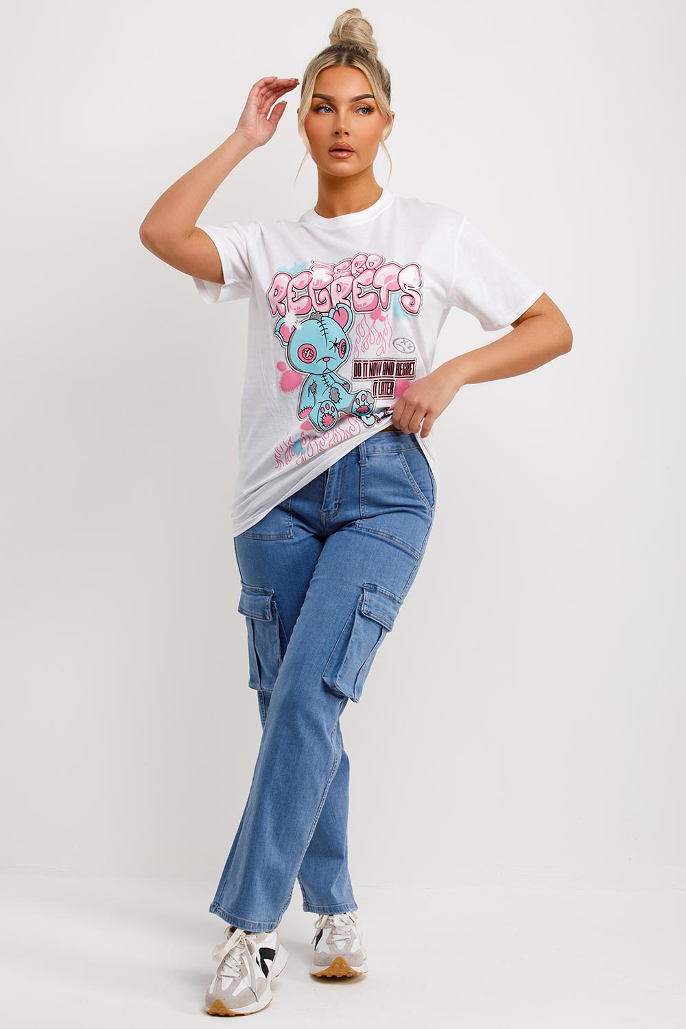 teddy bear zero regrets slogan t shirt womens