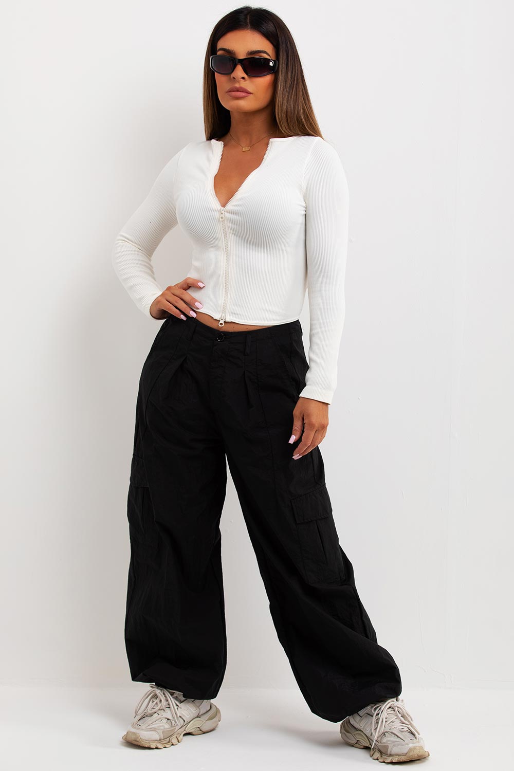 double zip ribbed contour long sleeve dip hem top pretty little things tops sale