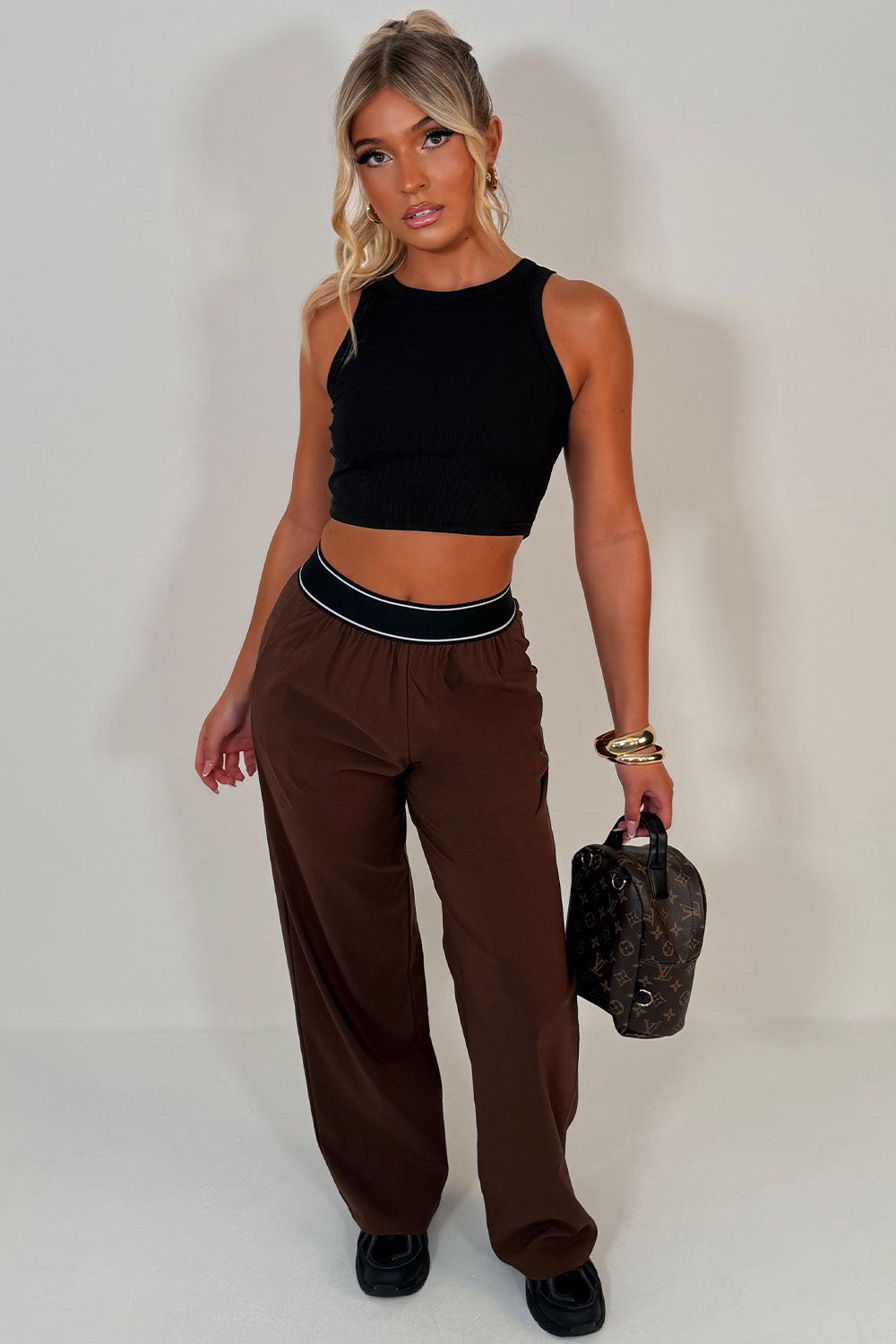 womens wide leg trousers with boxer style waistband styledup uk