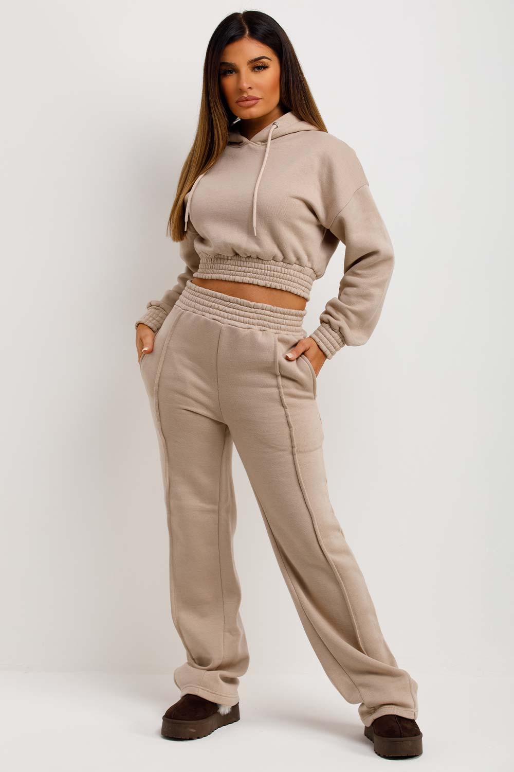 womens tracksuit crop hoodie and joggers set