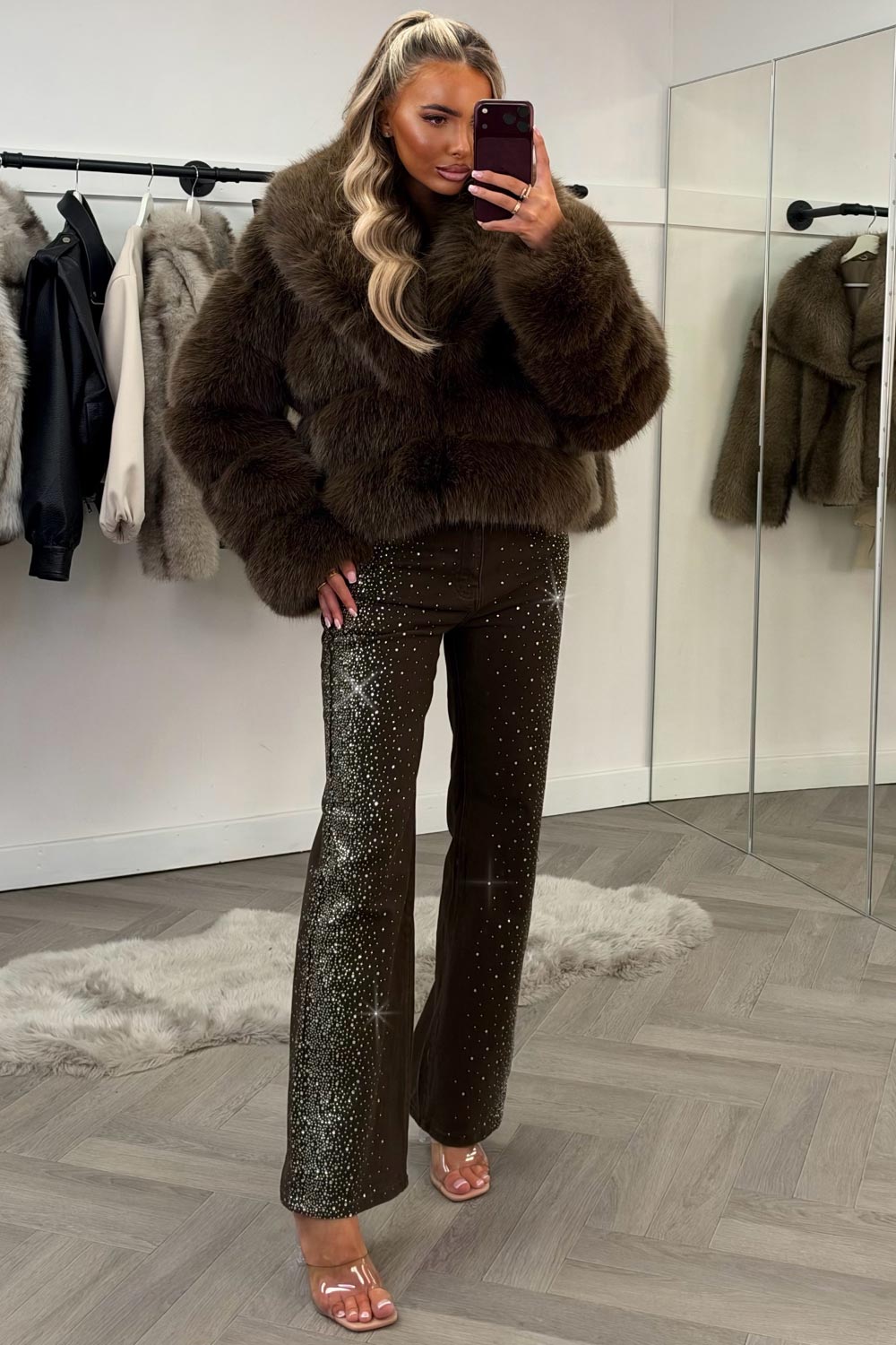 brown denim jeans with sparkly diamante jeans styledup uk