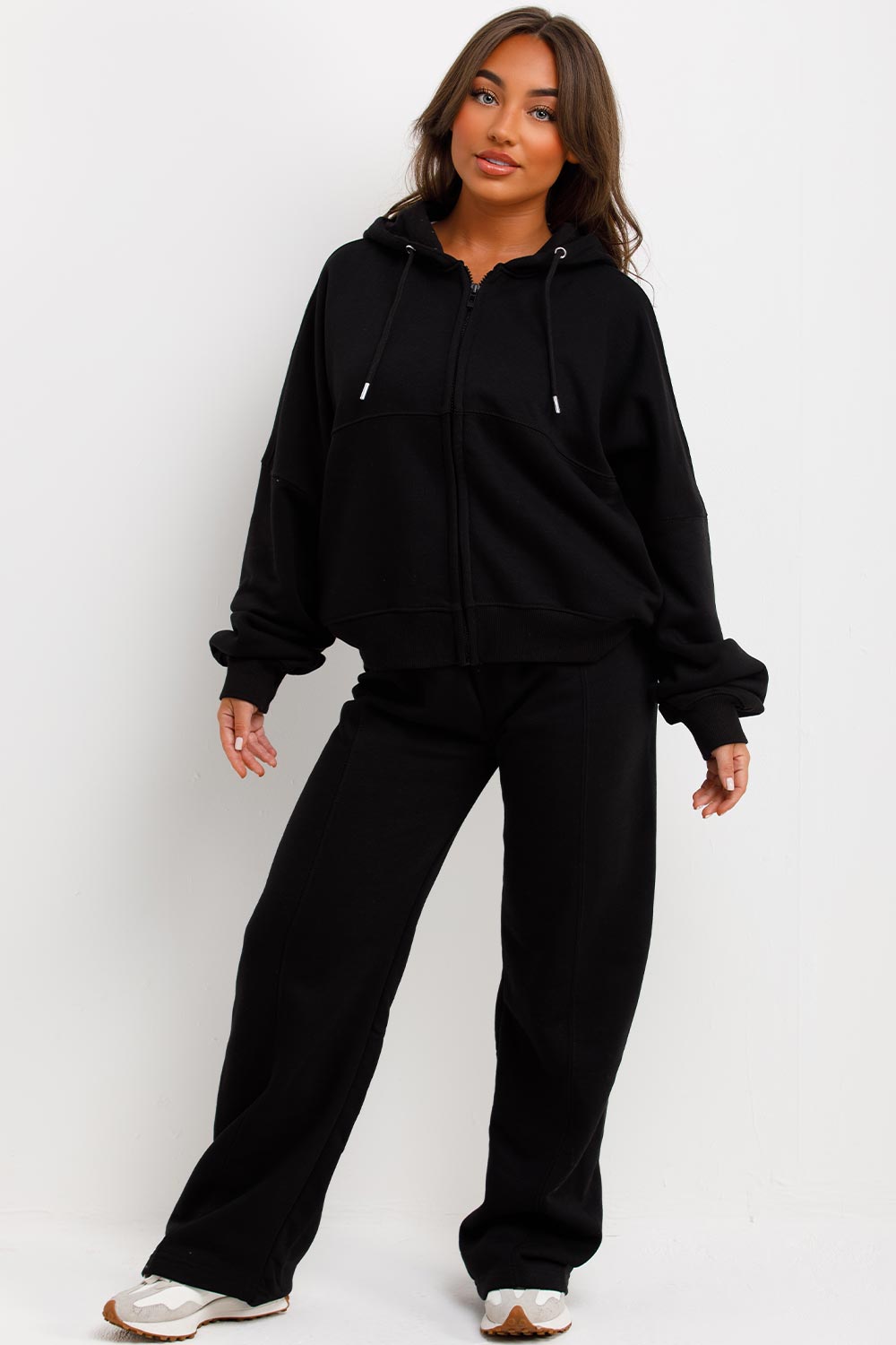 oversized zip through hoodie and wide leg joggers tracksuit co ord set zara womens