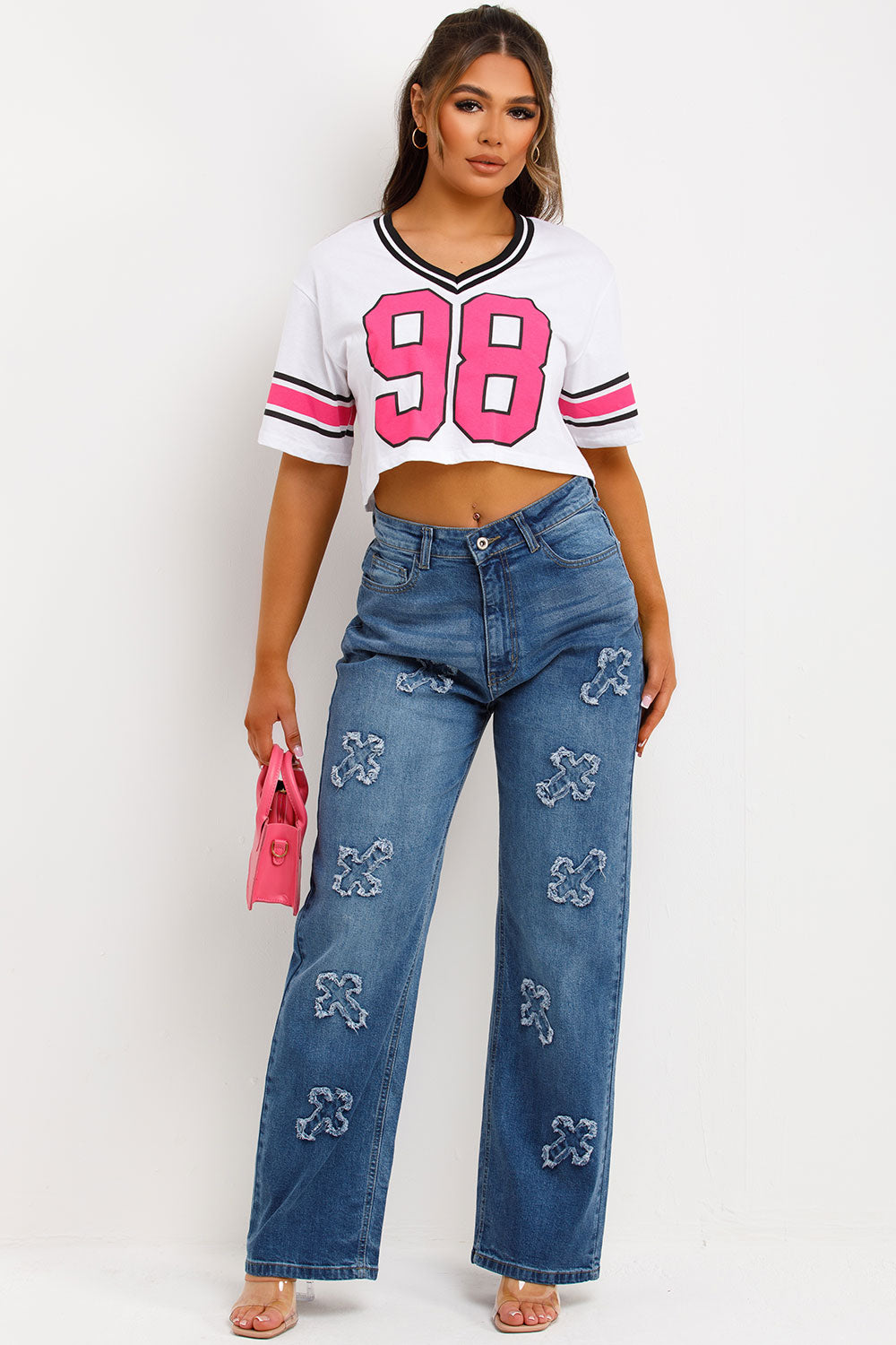 cross patch jeans for womens