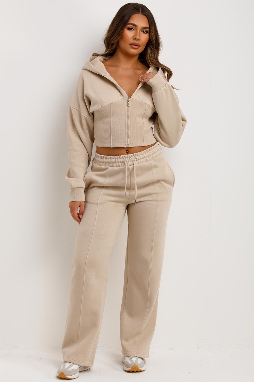 womens crop corset hoodie and joggers tracksuit set airport outfit styledup