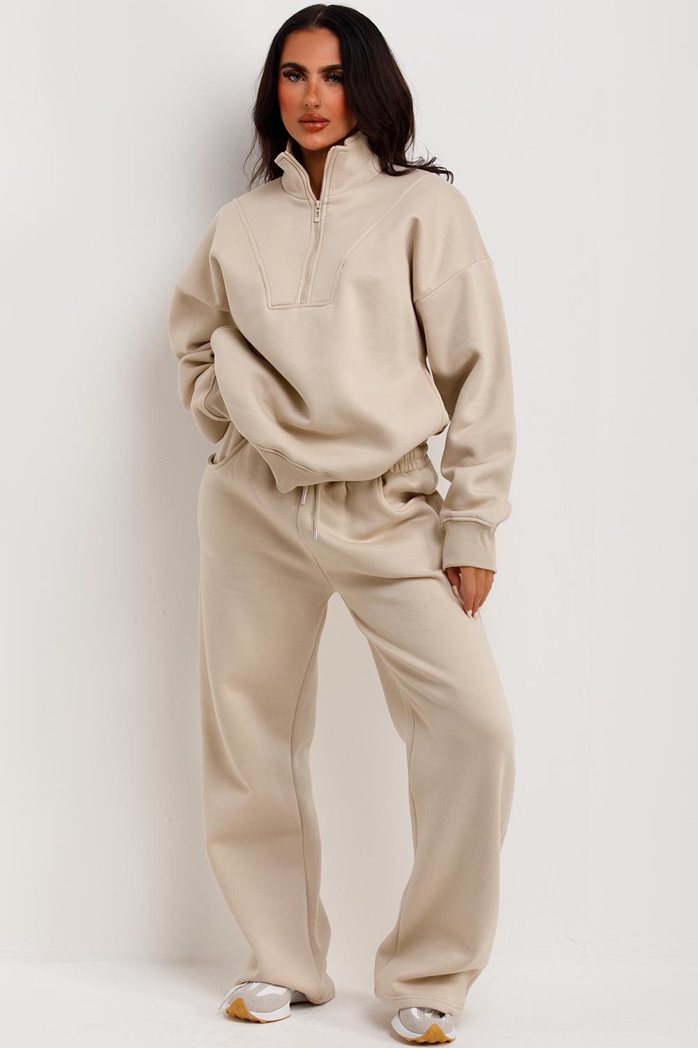 womens zara half zip jumper and joggers tracksuit loungewear set airport outfit