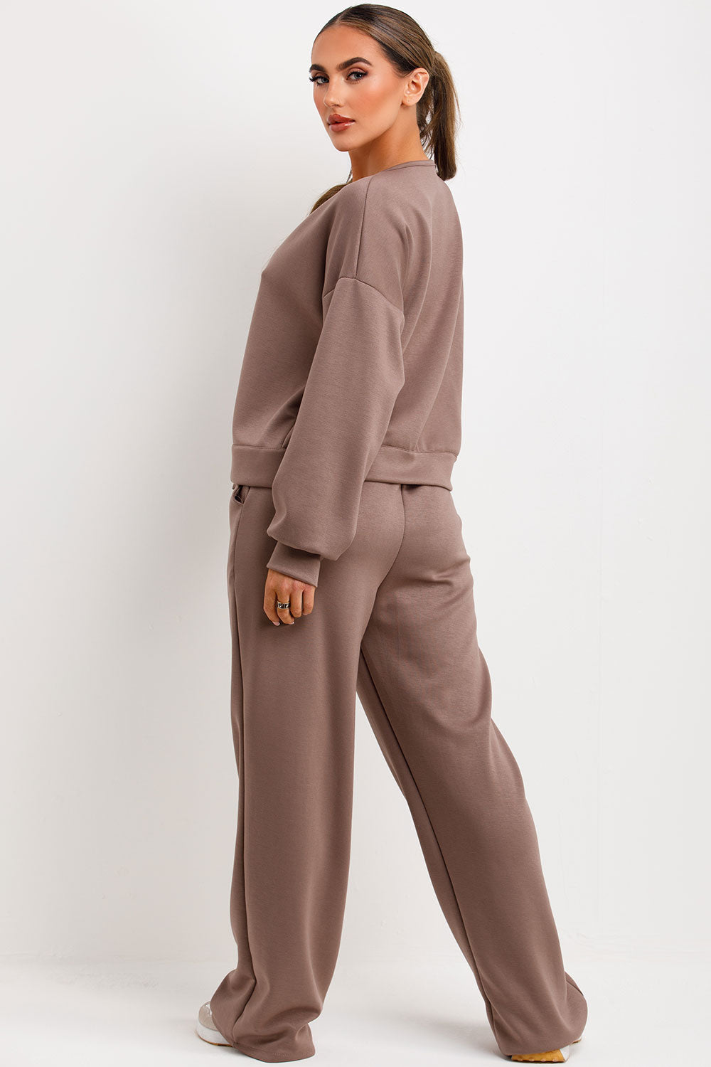 tie front long sleeve sweatshirt and trousers loungewear co ord set