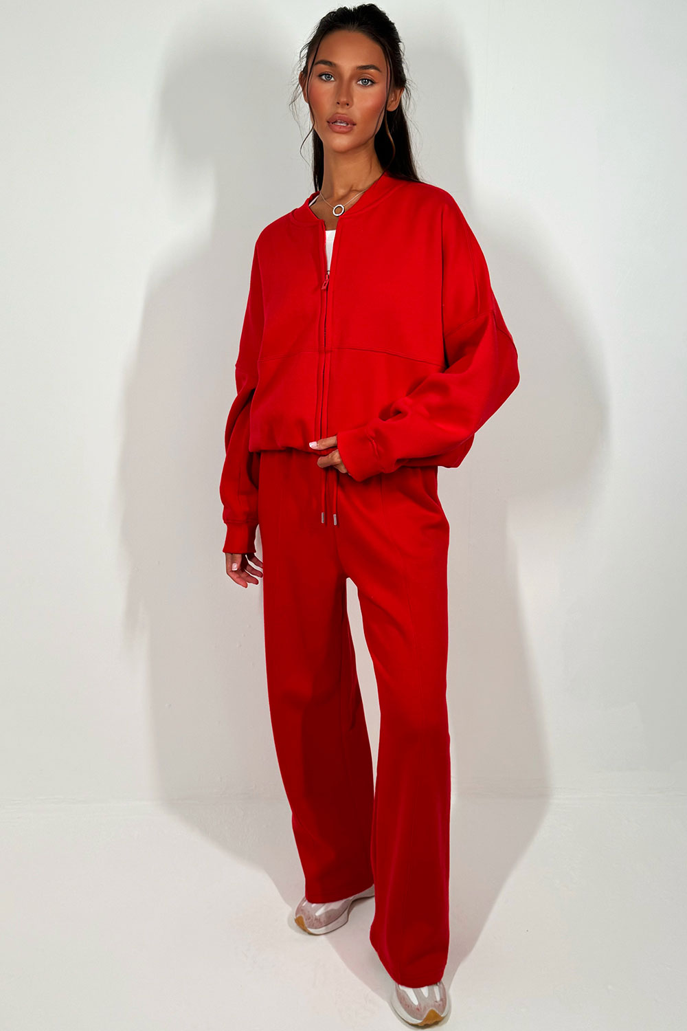 womens bomber sweatshirt and straight leg joggers tracksuit set zara uk