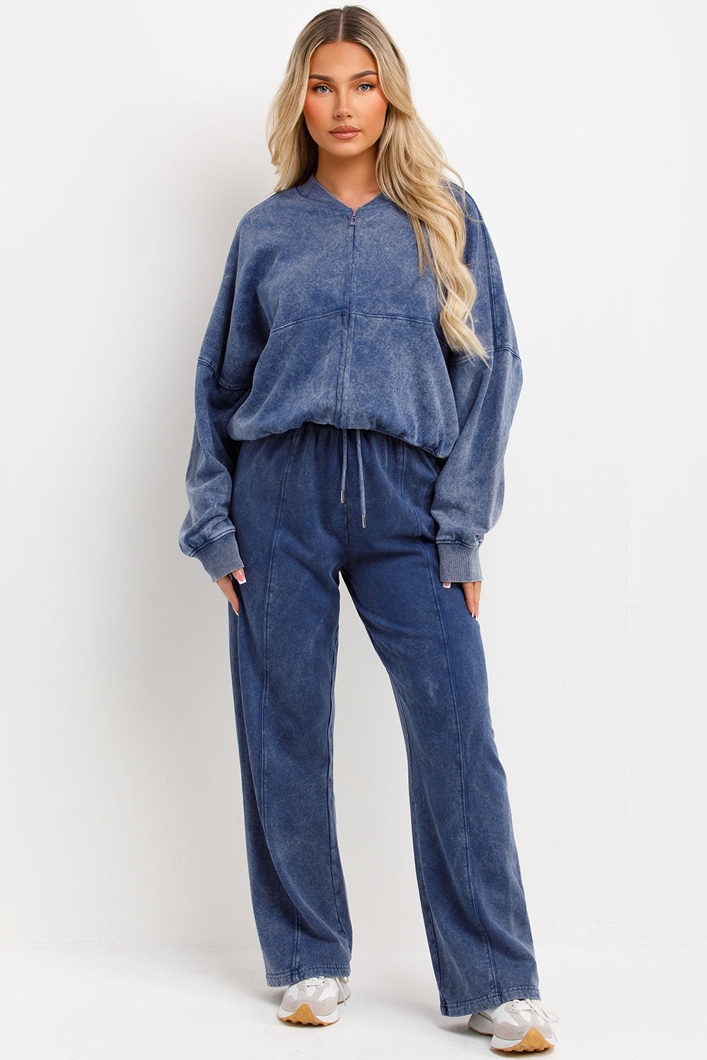 zara womens stonewashed bomber jacket and straight leg joggers tracksuit loungewear co ord set